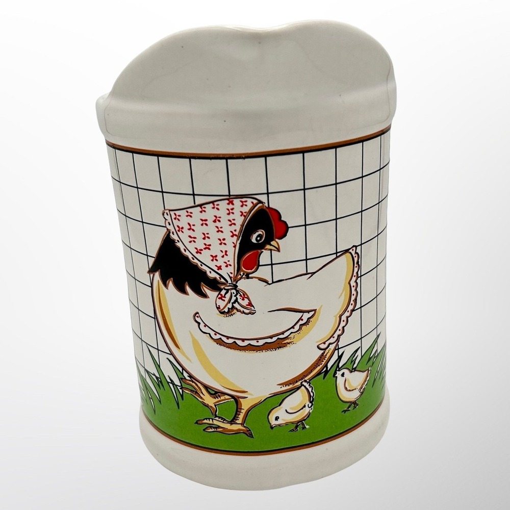 1970s Action Industries Chicken & Chicks Ceramic Measuring Pitcher